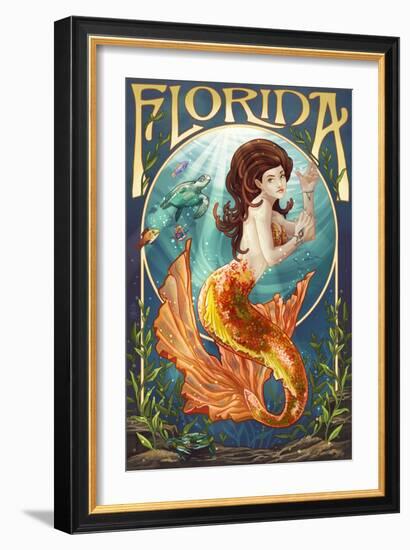 Florida - Mermaid-Lantern Press-Framed Art Print