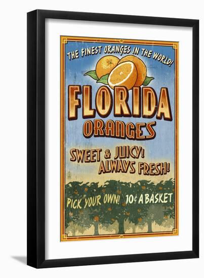 Florida - Orange Orchard Sign-Lantern Press-Framed Premium Giclee Print