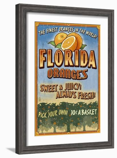 Florida - Orange Orchard Sign-Lantern Press-Framed Art Print