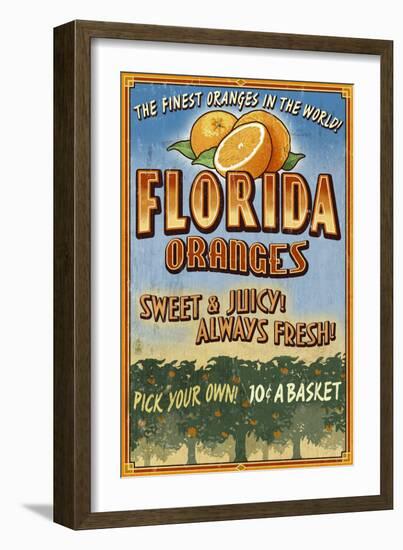 Florida - Orange Orchard Sign-Lantern Press-Framed Art Print