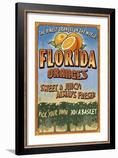 Florida - Orange Orchard Sign-Lantern Press-Framed Art Print