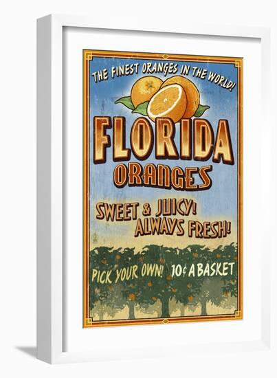 Florida - Orange Orchard Sign-Lantern Press-Framed Art Print