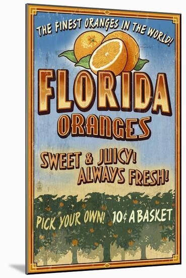 Florida - Orange Orchard Sign-Lantern Press-Mounted Art Print