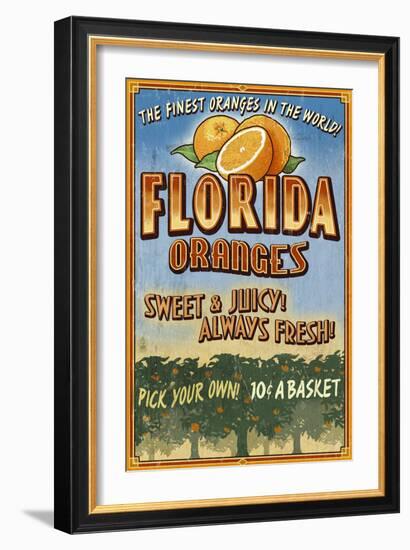 Florida - Orange Orchard Sign-Lantern Press-Framed Art Print