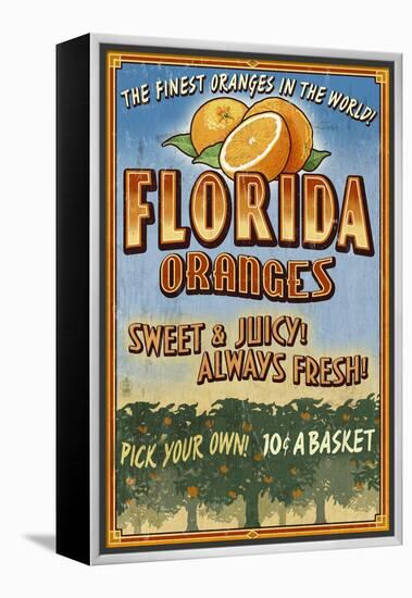 Florida - Orange Orchard Sign-Lantern Press-Framed Stretched Canvas