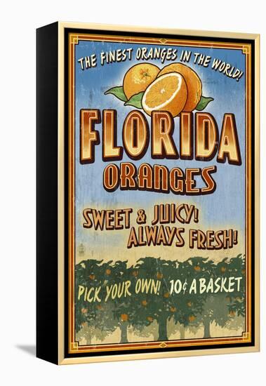 Florida - Orange Orchard Sign-Lantern Press-Framed Stretched Canvas