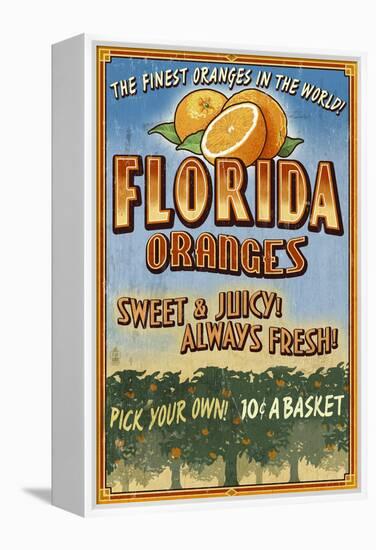 Florida - Orange Orchard Sign-Lantern Press-Framed Stretched Canvas