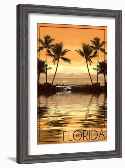 Florida - Palms and Orange Sunset-Lantern Press-Framed Art Print