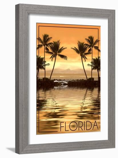 Florida - Palms and Orange Sunset-Lantern Press-Framed Art Print