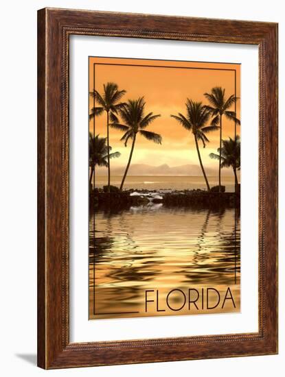 Florida - Palms and Orange Sunset-Lantern Press-Framed Art Print