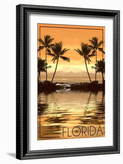 Florida - Palms and Orange Sunset-Lantern Press-Framed Art Print