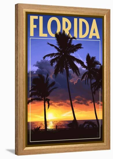 Florida - Palms and Sunset-Lantern Press-Framed Stretched Canvas