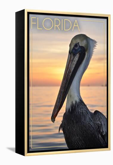 Florida - Pelican-Lantern Press-Framed Stretched Canvas
