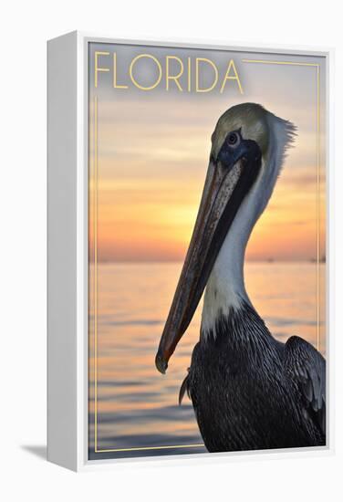 Florida - Pelican-Lantern Press-Framed Stretched Canvas