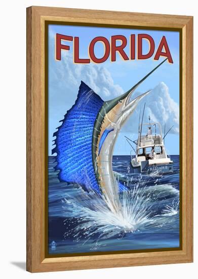 Florida - Sailfish Scene-Lantern Press-Framed Stretched Canvas