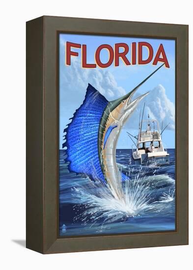 Florida - Sailfish Scene-Lantern Press-Framed Stretched Canvas