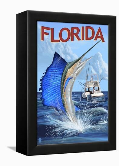 Florida - Sailfish Scene-Lantern Press-Framed Stretched Canvas