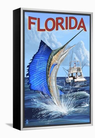 Florida - Sailfish Scene-Lantern Press-Framed Stretched Canvas