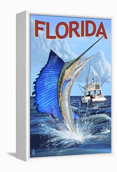 Florida - Sailfish Scene-Lantern Press-Framed Stretched Canvas