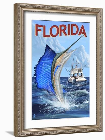 Florida - Sailfish Scene-Lantern Press-Framed Art Print