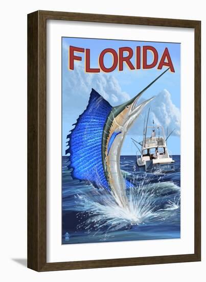 Florida - Sailfish Scene-Lantern Press-Framed Art Print