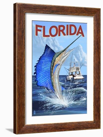 Florida - Sailfish Scene-Lantern Press-Framed Art Print