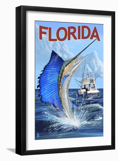 Florida - Sailfish Scene-Lantern Press-Framed Art Print