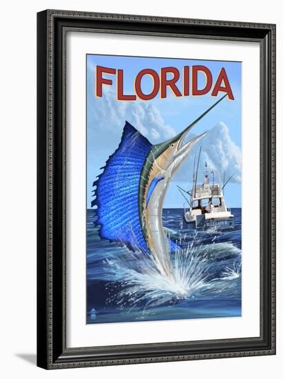 Florida - Sailfish Scene-Lantern Press-Framed Art Print