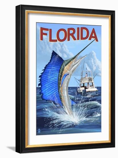 Florida - Sailfish Scene-Lantern Press-Framed Art Print