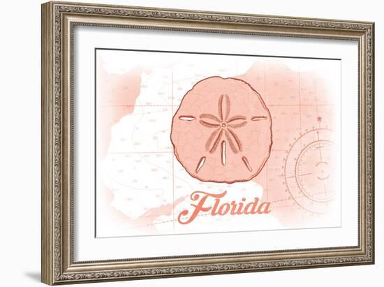 Florida - Sand Dollar - Coral - Coastal Icon-Lantern Press-Framed Art Print