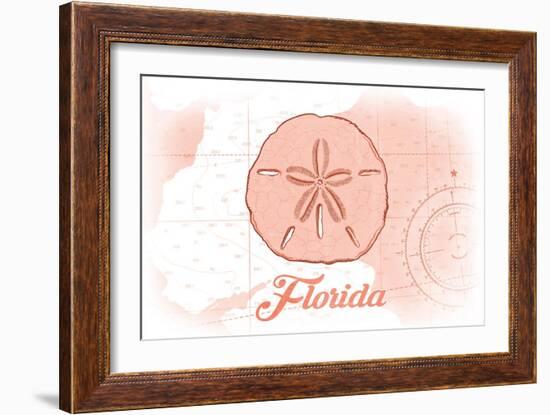 Florida - Sand Dollar - Coral - Coastal Icon-Lantern Press-Framed Art Print