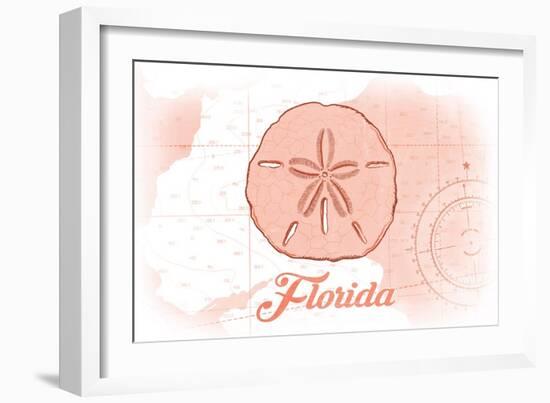 Florida - Sand Dollar - Coral - Coastal Icon-Lantern Press-Framed Art Print