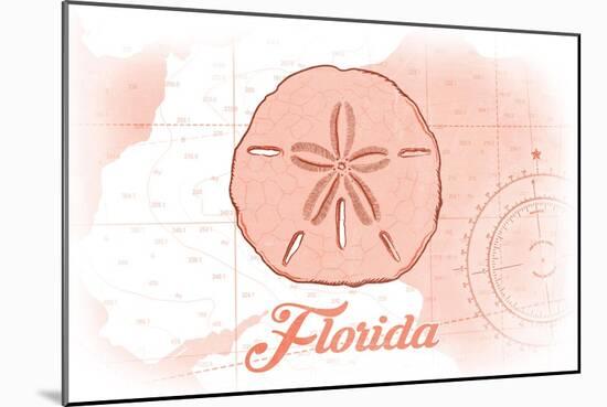 Florida - Sand Dollar - Coral - Coastal Icon-Lantern Press-Mounted Art Print