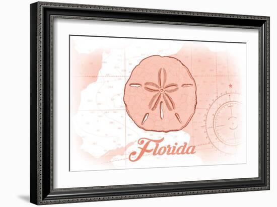 Florida - Sand Dollar - Coral - Coastal Icon-Lantern Press-Framed Art Print