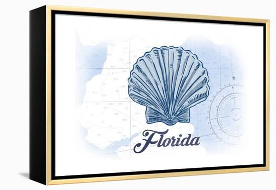 Florida - Scallop Shell - Blue - Coastal Icon-Lantern Press-Framed Stretched Canvas