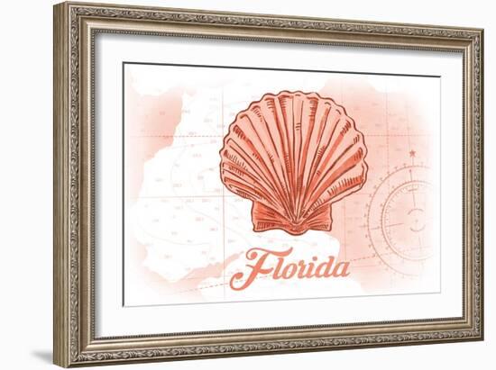 Florida - Scallop Shell - Coral - Coastal Icon-Lantern Press-Framed Art Print