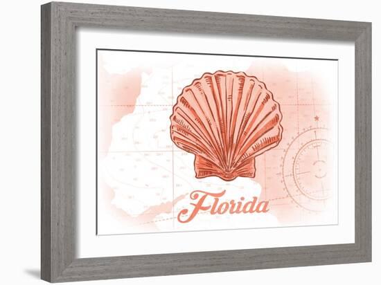 Florida - Scallop Shell - Coral - Coastal Icon-Lantern Press-Framed Art Print