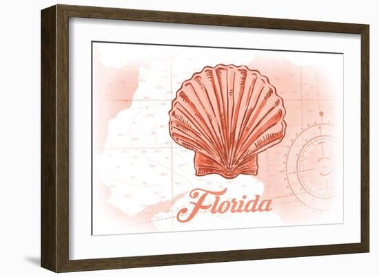 Florida - Scallop Shell - Coral - Coastal Icon-Lantern Press-Framed Art Print