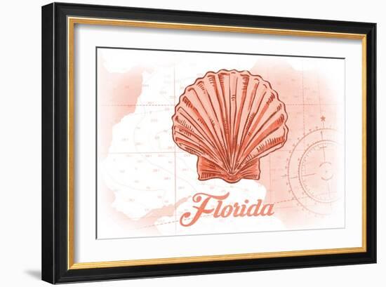 Florida - Scallop Shell - Coral - Coastal Icon-Lantern Press-Framed Art Print