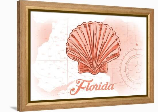 Florida - Scallop Shell - Coral - Coastal Icon-Lantern Press-Framed Stretched Canvas