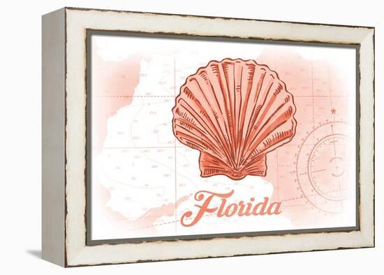 Florida - Scallop Shell - Coral - Coastal Icon-Lantern Press-Framed Stretched Canvas