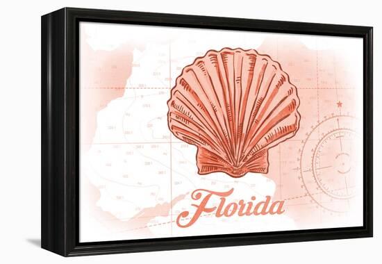 Florida - Scallop Shell - Coral - Coastal Icon-Lantern Press-Framed Stretched Canvas