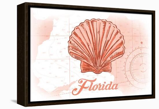 Florida - Scallop Shell - Coral - Coastal Icon-Lantern Press-Framed Stretched Canvas