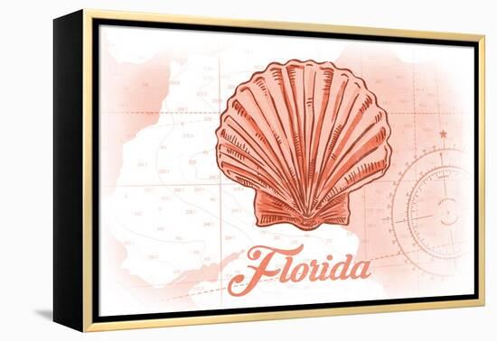 Florida - Scallop Shell - Coral - Coastal Icon-Lantern Press-Framed Stretched Canvas