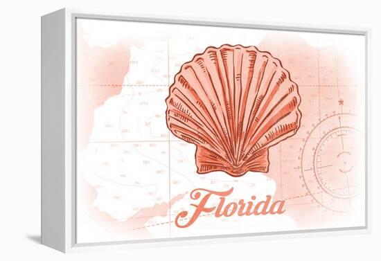 Florida - Scallop Shell - Coral - Coastal Icon-Lantern Press-Framed Stretched Canvas