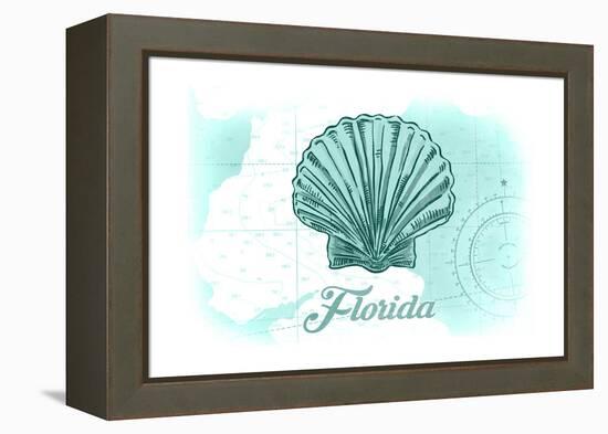 Florida - Scallop Shell - Teal - Coastal Icon-Lantern Press-Framed Stretched Canvas