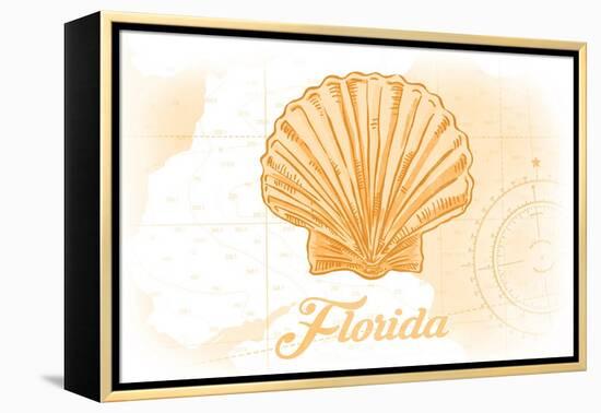 Florida - Scallop Shell - Yellow - Coastal Icon-Lantern Press-Framed Stretched Canvas