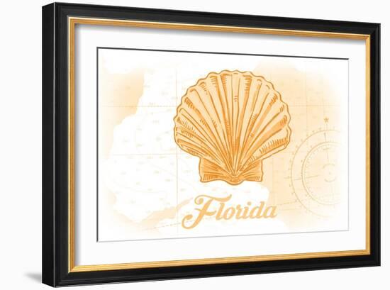 Florida - Scallop Shell - Yellow - Coastal Icon-Lantern Press-Framed Art Print