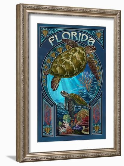 Florida - Sea Turtle Art Nouveau-Lantern Press-Framed Art Print