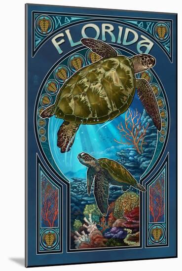 Florida - Sea Turtle Art Nouveau-Lantern Press-Mounted Art Print